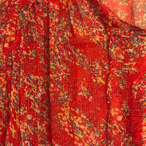 Pins and Needles Red Floral Sheer Boho Peasant Top - Picture 4 of 4